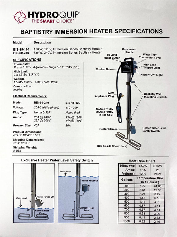 240V Electric Immersion Baptistry Heater With Built-In GFCI